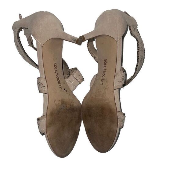 Sole Society Blush Tan Strappy Heels Open Toe Neutral Sandals Suede Sz 9.5 - Picture 7 of 9